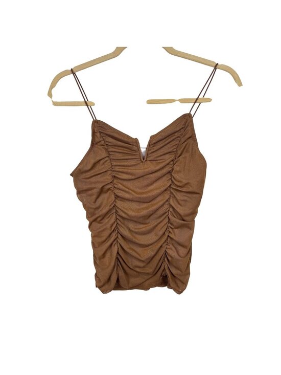 No Boundaries Tops - ✨3/$30 Brown Ruched Spaghetti Strap Tank Top Women’s L Polyester